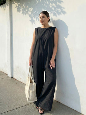 Women's Wide-Leg Jumpsuit | Loose Solid Color Casual One-Piece in Black | S–XXL