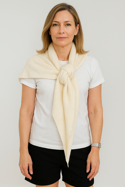 Silverlyne Angora and Wool | Triangle Knit Scarf (solid, beige) — main product shot