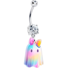 Clear Gem Iridescent Ghost Girl Dangle Belly Ring by Onyx O