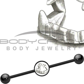 14G Black Anodized Fearsome Vamp Fangs Industrial Barbell 37mm
