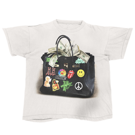White Designer Bag Streetwear Tee Loose Fit T Shirt 190 GSM Cotton Heavyweight Premium