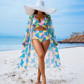 High-End Print Bikini Three-Piece Set – Padded Swimwear for Women