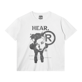 HEAR Streetwear Tee White Cotton T Shirt Classic Fit 180 GSM DTG Print