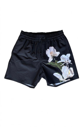 Black Floral swim trunk