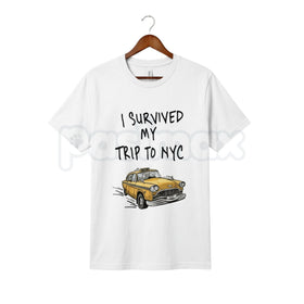 "I Survived My Trip To NYC" Funny T-Shirt – Retro New York City Souvenir Graphic Tee, Premium 100% Cotton Sarcastic Travel Top, Soft Lived-In Heavyweight Urban Humor, Made in USA