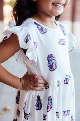JMU White Duke Dog Flutter Twirl Dress