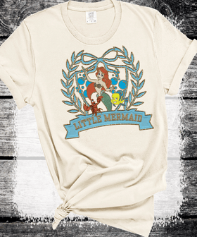 Old School Vintage Little Mermaid, Retro 80s 90s Disney shirts, Flounder and Sebastian shirts, nostalgic faux embroidered