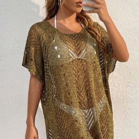 Women Dress Women Clothing Bright Silk Thread Gold Silk Sexy See through Beach Beach Cover Up