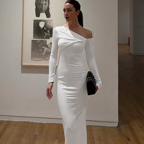 Women Wear Summer Slim Shoulder Twist Solid Color Dress
