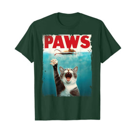 "PAWS" Parody T-Shirt - Humorous Cat Chasing Mouse Tee, Funny Summer T-shirt