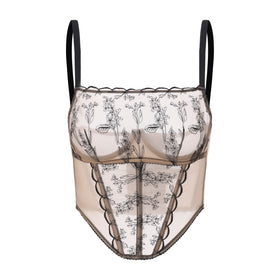 Kim High-Neck Embroidery Bustier on Jelly Fabric