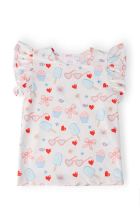 Red, White, & Sweet S/S Ruffle Tee