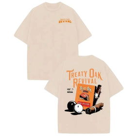 Retro Treaty Oak Revival Graphic T-Shirt – Black & Orange Print, Washed Cotton Band Tee