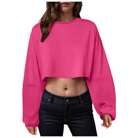🧘♀️ Women’s Long Sleeve Loose-Fit Crop Top