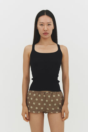 RIBBED KNIT TANK TOP IN BLACK