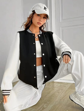Women’s Oversize Solid Color Baseball Jacket