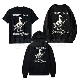 Serious Goose Graphic Shirt – Quirky Animal Art Hoodie & Funny Slogan Streetwear Sweatshirt