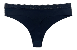 Laser Cut Rib Thong with Lace Waist, XS-2X