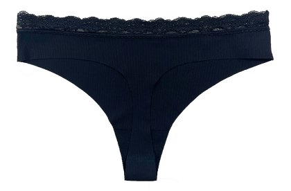 Laser Cut Rib Thong with Lace Waist, XS-2X