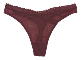 V-Front Mesh Thong with Lace, XS-2X