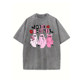 Unisex "Mean Ghouls" Halloween T-Shirt – Washed Cotton, Vintage Streetwear, Bat Graphic