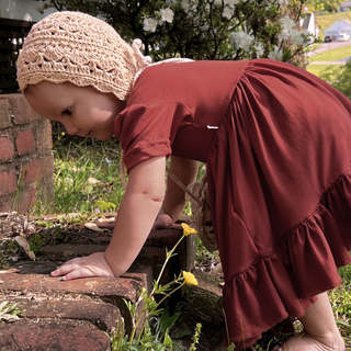 Bamboo Short Sleeve Twirl Dress in Brick