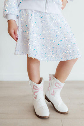 White Velvet Sequin Twirl Skort