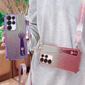 Gradient Glitter Wristband Cross Body Lanyard Phone Case