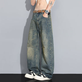 Versatile High-Street Mens Straight-Leg Denim Jeans
