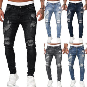 Vintage Wash Skinny Jeans Men Fashion Street Style Casual Denim Trousers