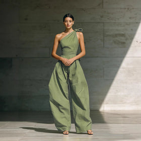 Women's Loose Sleeveless Off-Shoulder Belted Wide-Leg Jumpsuit