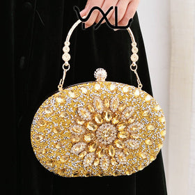 Crystal Sunflower Evening Clutch | Rhinestone Party Bag with Chain Handle(MAC356)