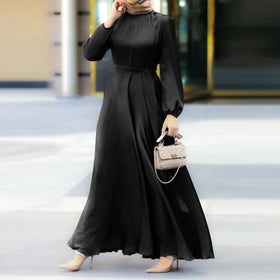 Elegant Faux Silk Abaya | Round Neck Abaya (MA148)
