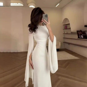 Elegant Summer Satin Slim Dress with Glass Yarn Pendulum Sleeves (MA161)