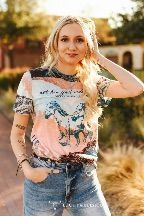 Lucky & Blessed PEACH TEAL RUNNING HROSES PRINTED SHORT SLEEVE SHIRT PLUS SIZE