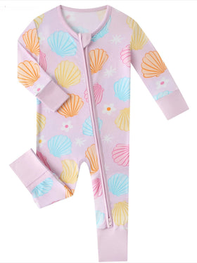 Posh TOT Pastel Seashell Bamboo Baby Convertible Zippy Romper