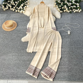Geometric Jacquard-Trim Ribbed Knit 3-Piece Set(MS471)