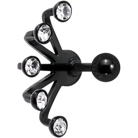 16G 1/4 Clear Gem Black Anodized Glam Fan Cuff Cartilage Earring