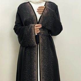 Rhinestones Open Abaya With Side Pockets (MOA046)