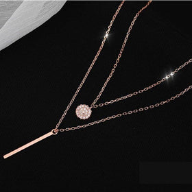 MAC133 Square Shiny Diamond Round Double Necklace