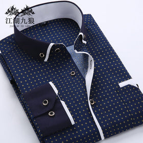 Men's Slim-Fit Business Printed Long-Sleeve Shirt