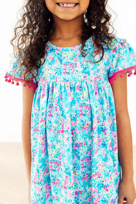 Aqua Garden Pom Pom Dress