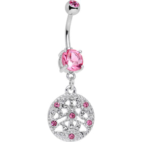Pink CZ Gem Baroque Beauty Disc Dangle Belly Ring