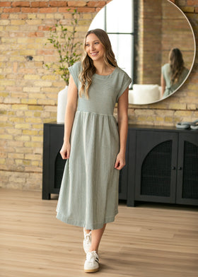 Olivia Green A-line Striped Midi Dress