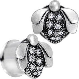 5/8 Clear Gem Steel Allow Me Ladybug Double Flare Tunnel Plug Set