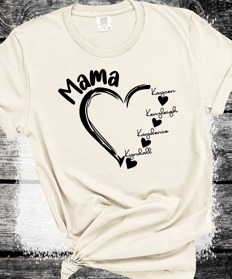 Comfort Colors Custom Mama with kids' names tee — soft garment-dyed cotton