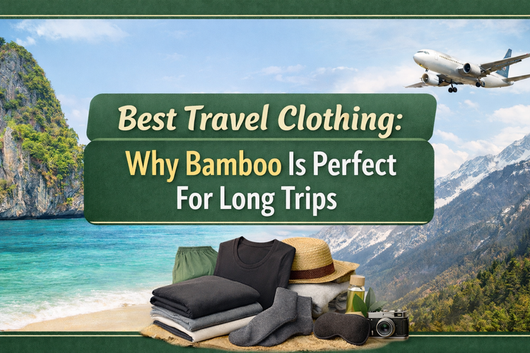 Best travel clothing — why bamboo is perfect for long trips, illustrated with luggage and bamboo-clothing layout