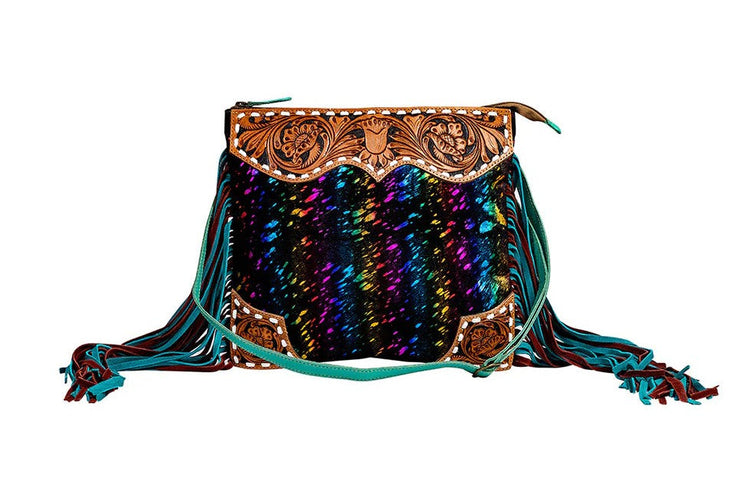 Whiskey Black Tumbleweed Trail Fringed Hand-Tooled Bag — Western leather craft
