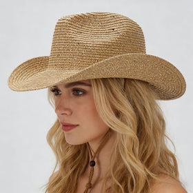 Women's Panama Straw Woven Sun Hat – Windproof Sequin Detail Beach Hat