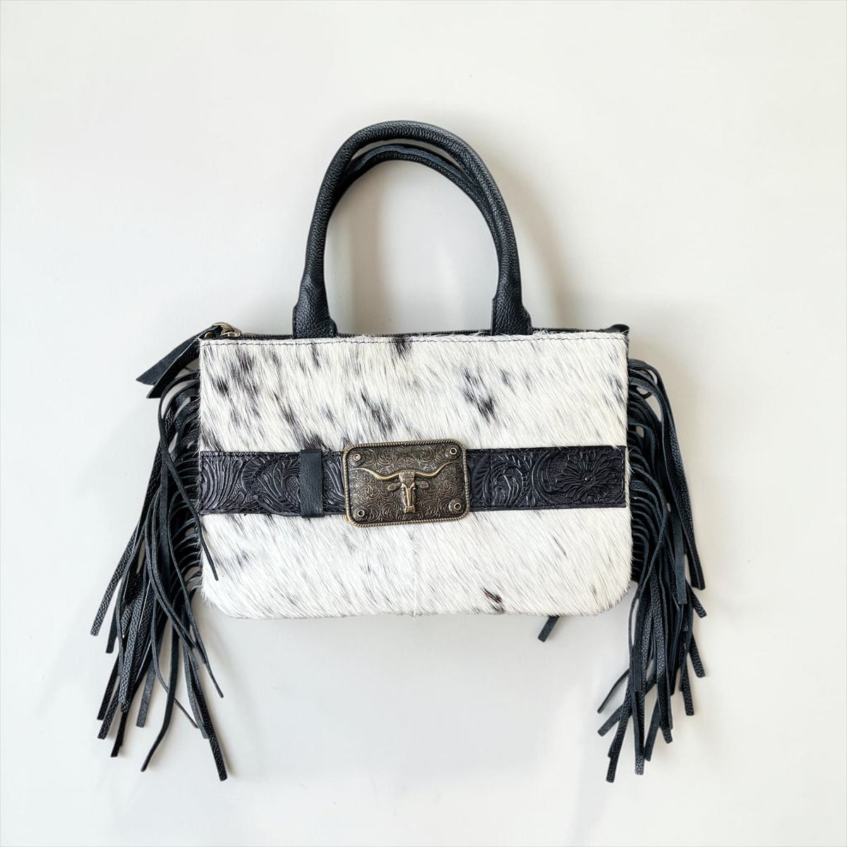Genuine Leather and Cowhide Fringe Wristlet/Crossbody